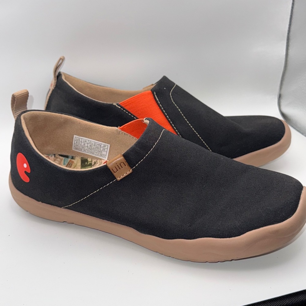 UIN Toledo Women 8.5 Black Canvas Slip On Travel Walking Comfort Shoes art color